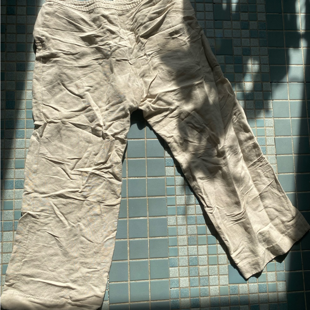 Beachy Linen Flowy Beige Pants